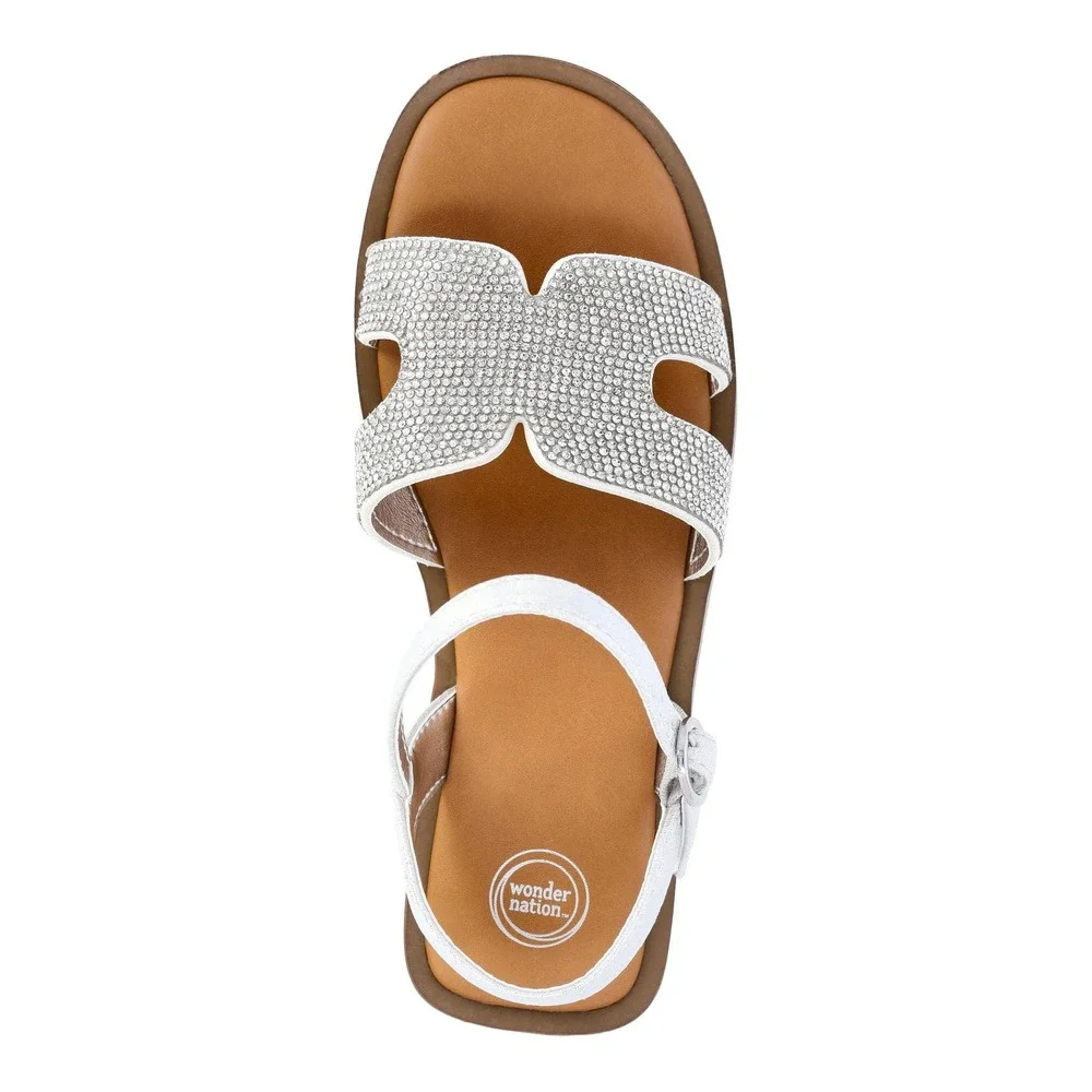 Wonder Nation Rhinestone‎ Sandal 17816917416 Silver Metallic Big Girl Size 5